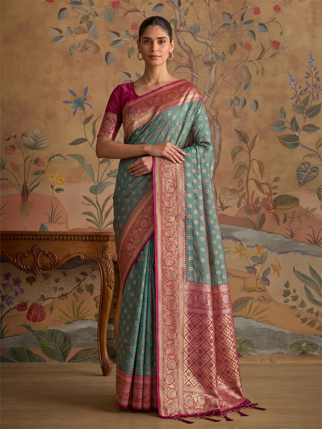 Green Woven Zari Designer Silk Saree