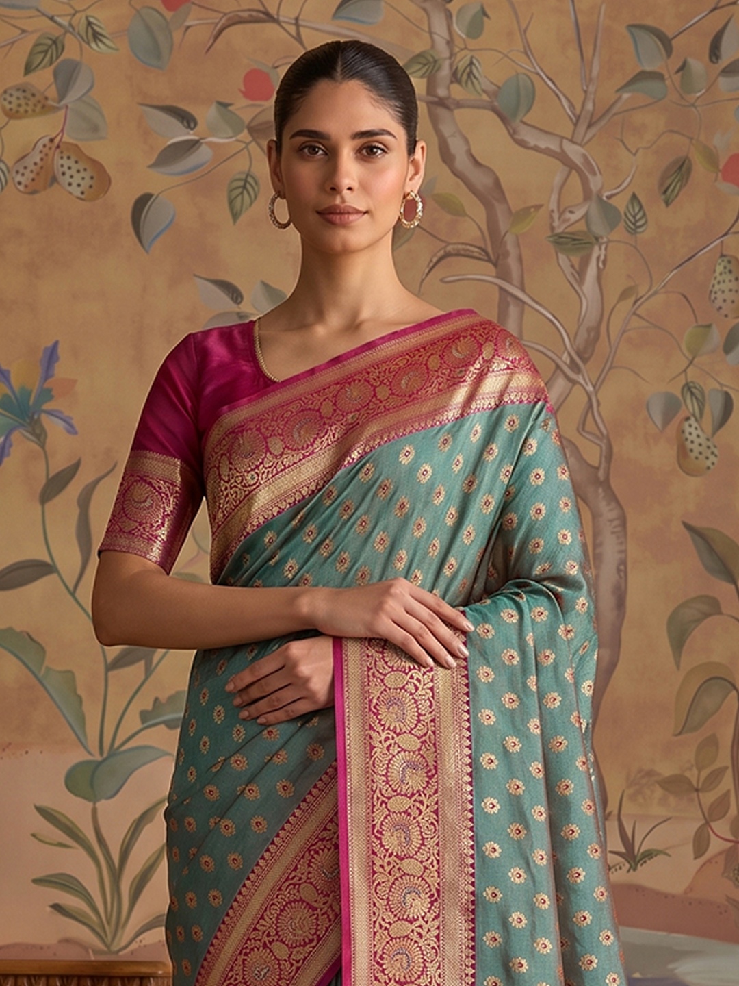 Green Woven Zari Designer Silk Saree — alternate view