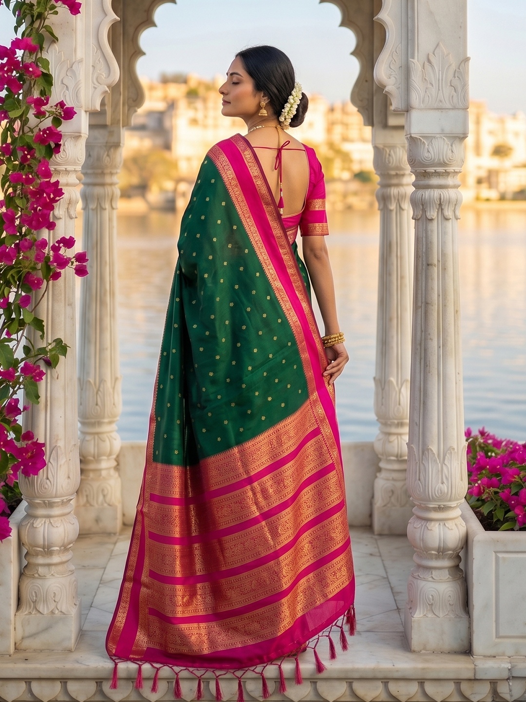 Green Woven Zari Silk Blend Saree — alternate view