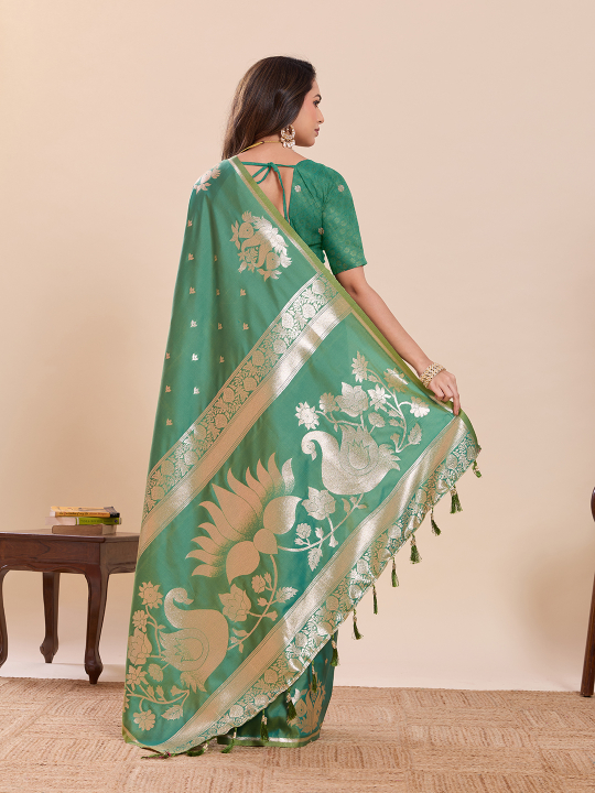 Green Zari Designer Soft Silk Saree — alternate view