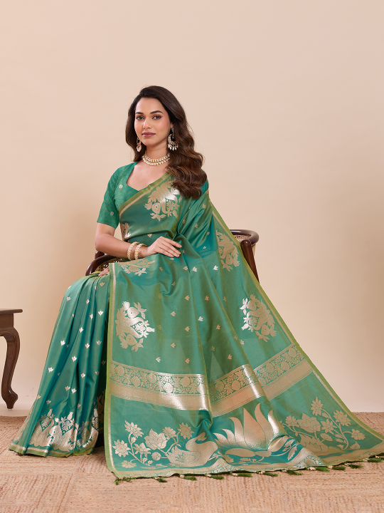 Green Zari Designer Soft Silk Saree