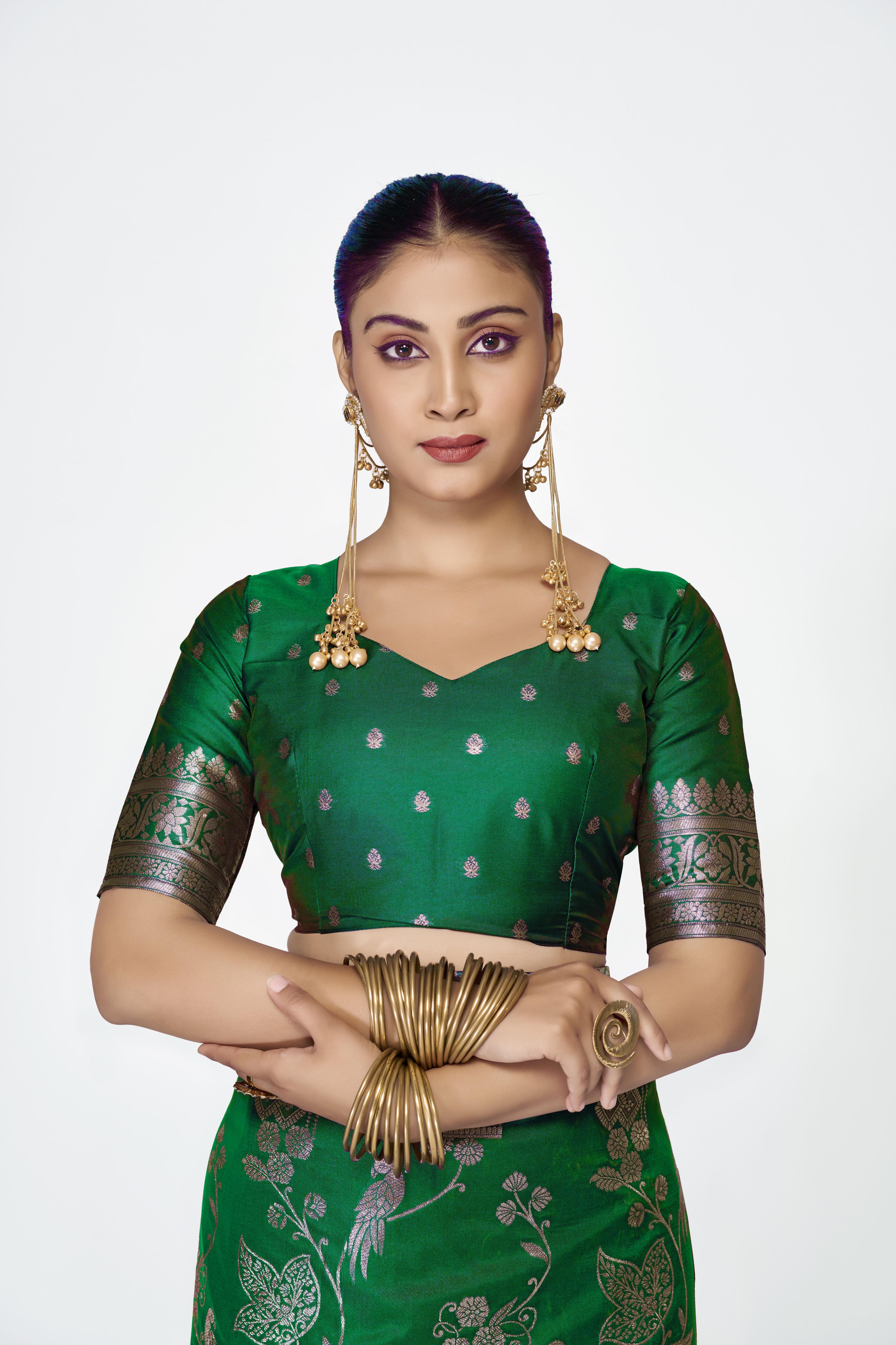Green Zari Floral Butti Designer Banarasi Silk Saree