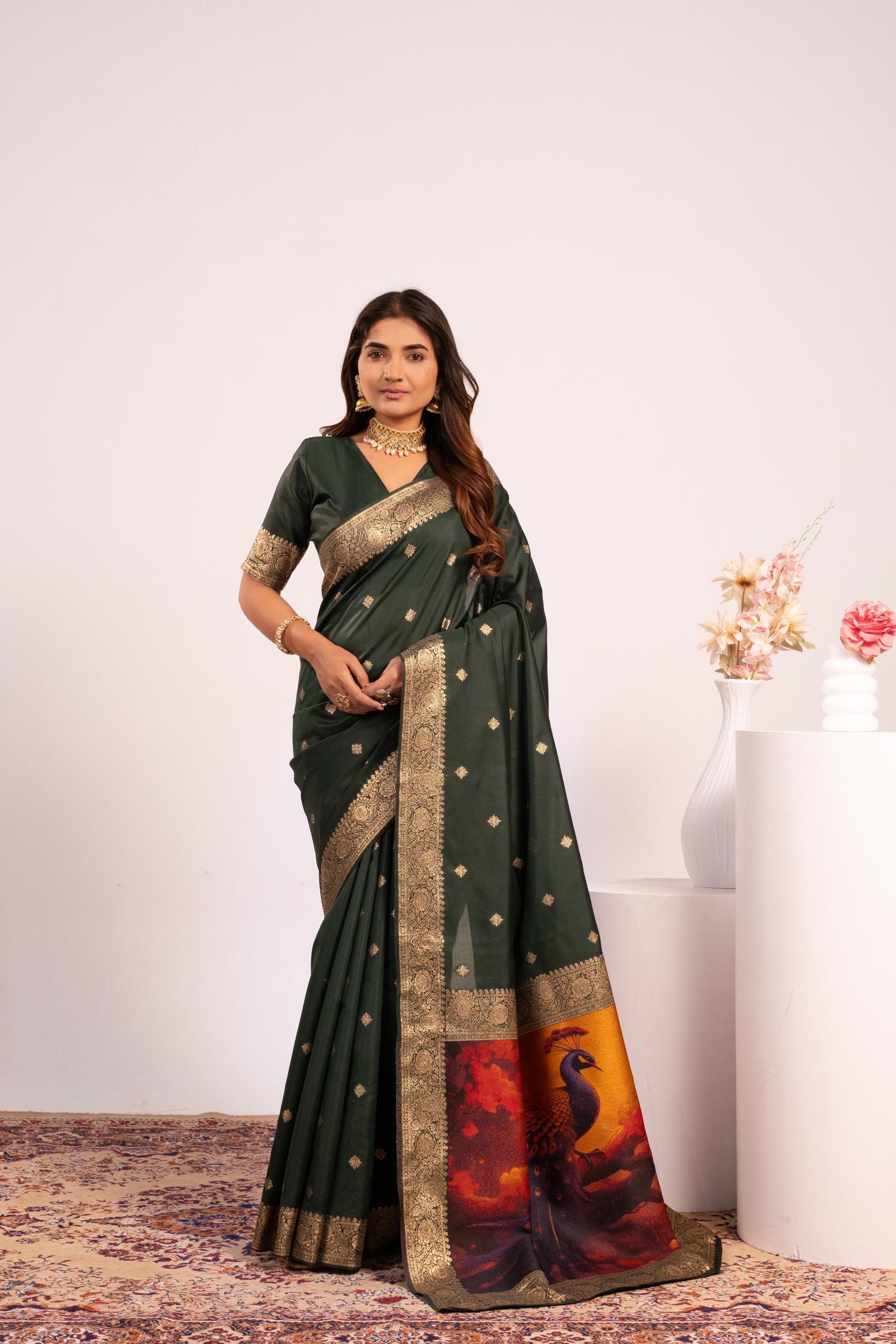 Green Zari Resham Designer Banarasi Silk Saree