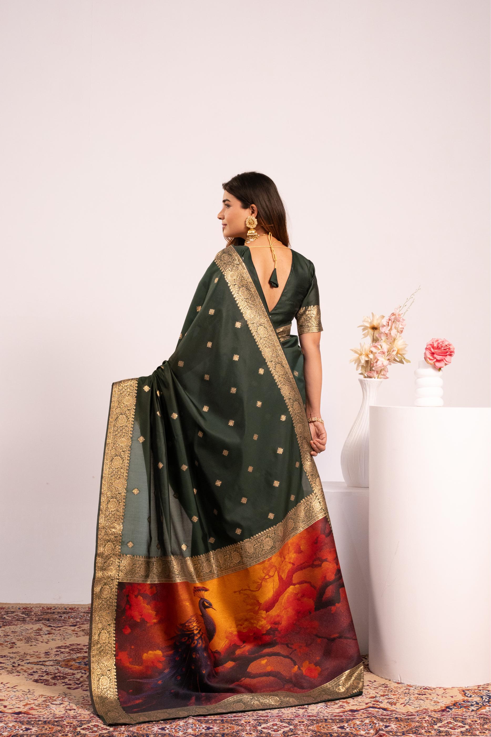 Green Zari Resham Designer Banarasi Silk Saree — alternate view