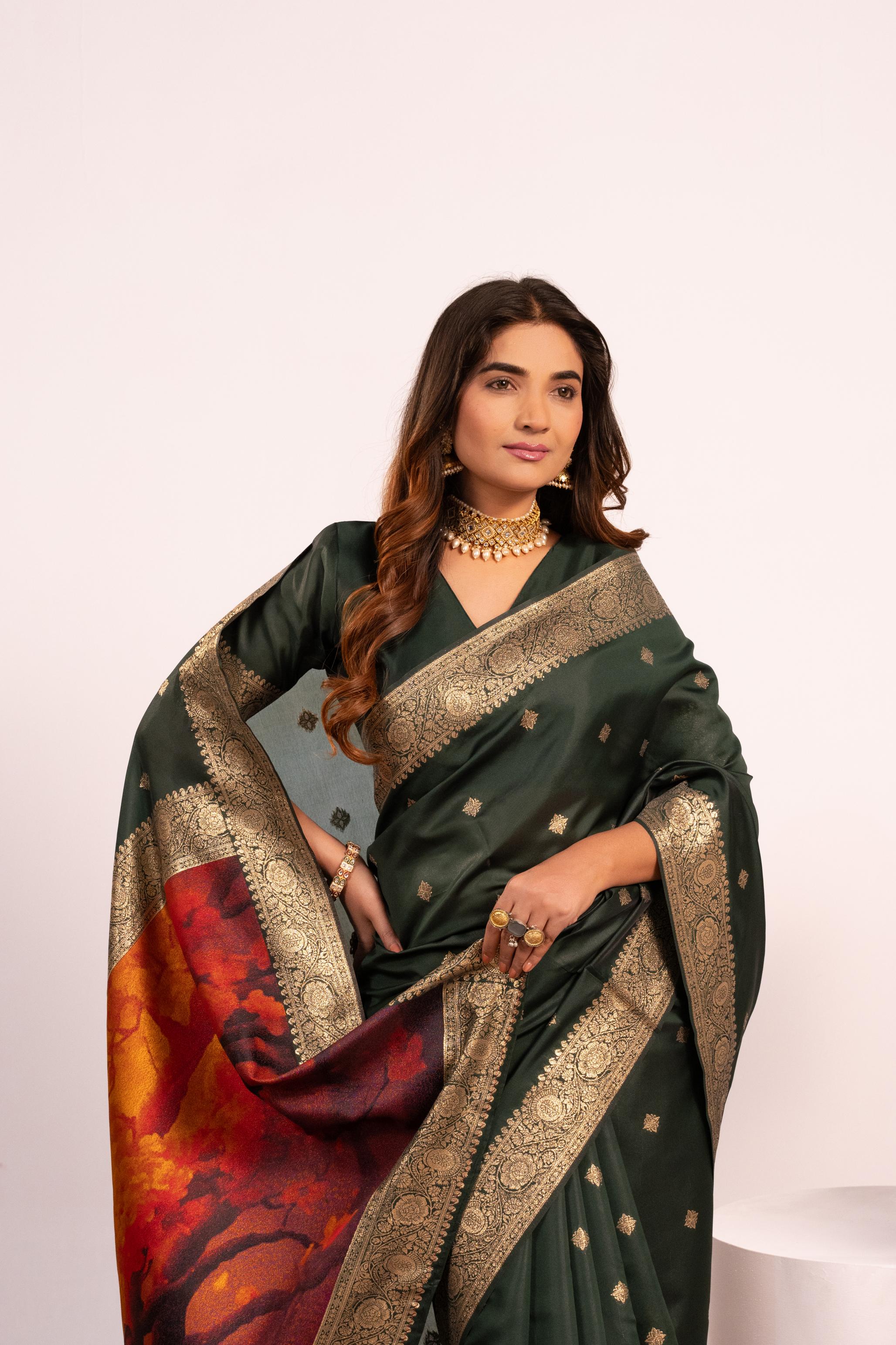 Green Zari Resham Designer Banarasi Silk Saree