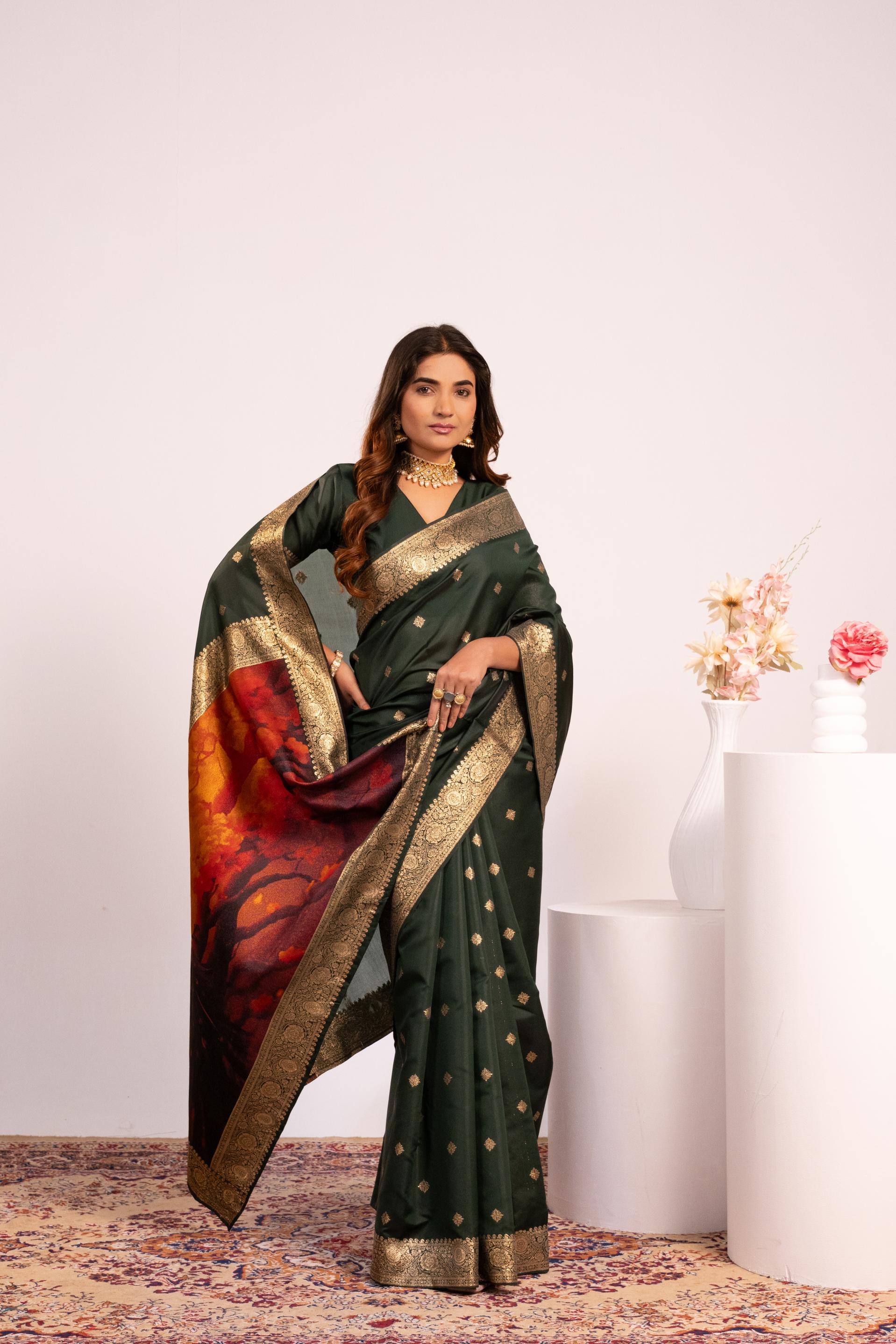 Green Zari Resham Designer Banarasi Silk Saree