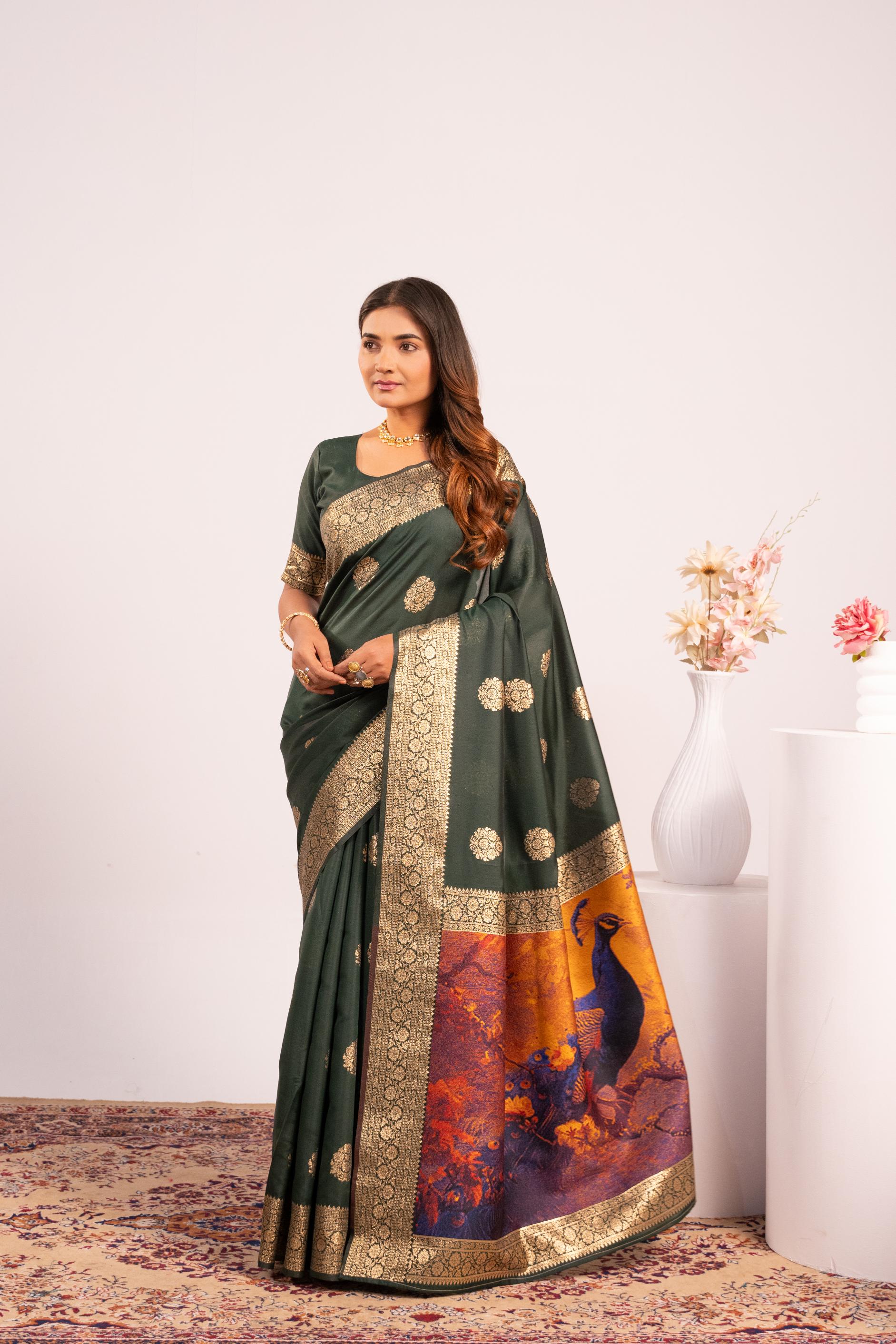Green Zari Resham Work Banarasi Silk Saree