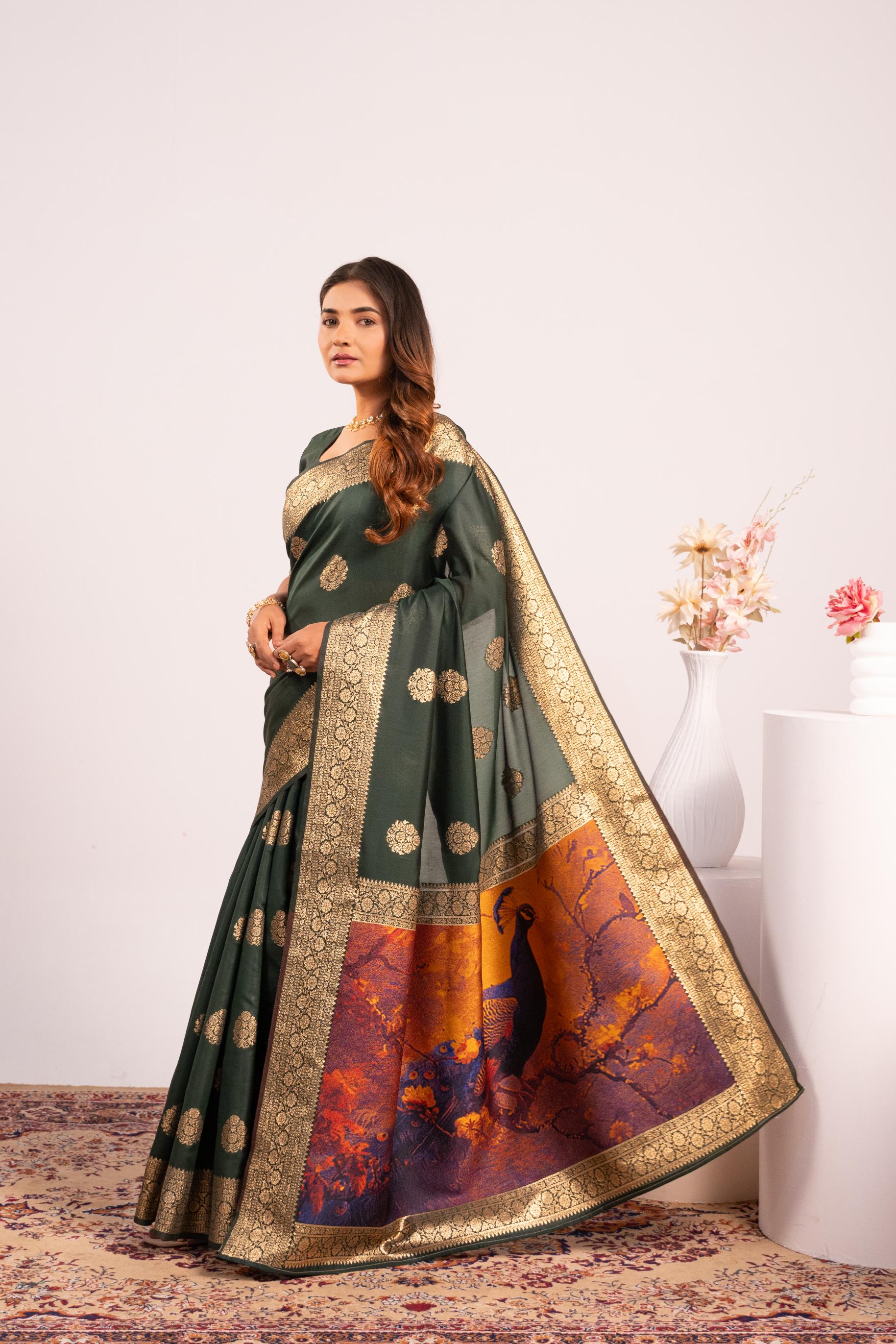 Green Zari Resham Work Banarasi Silk Saree