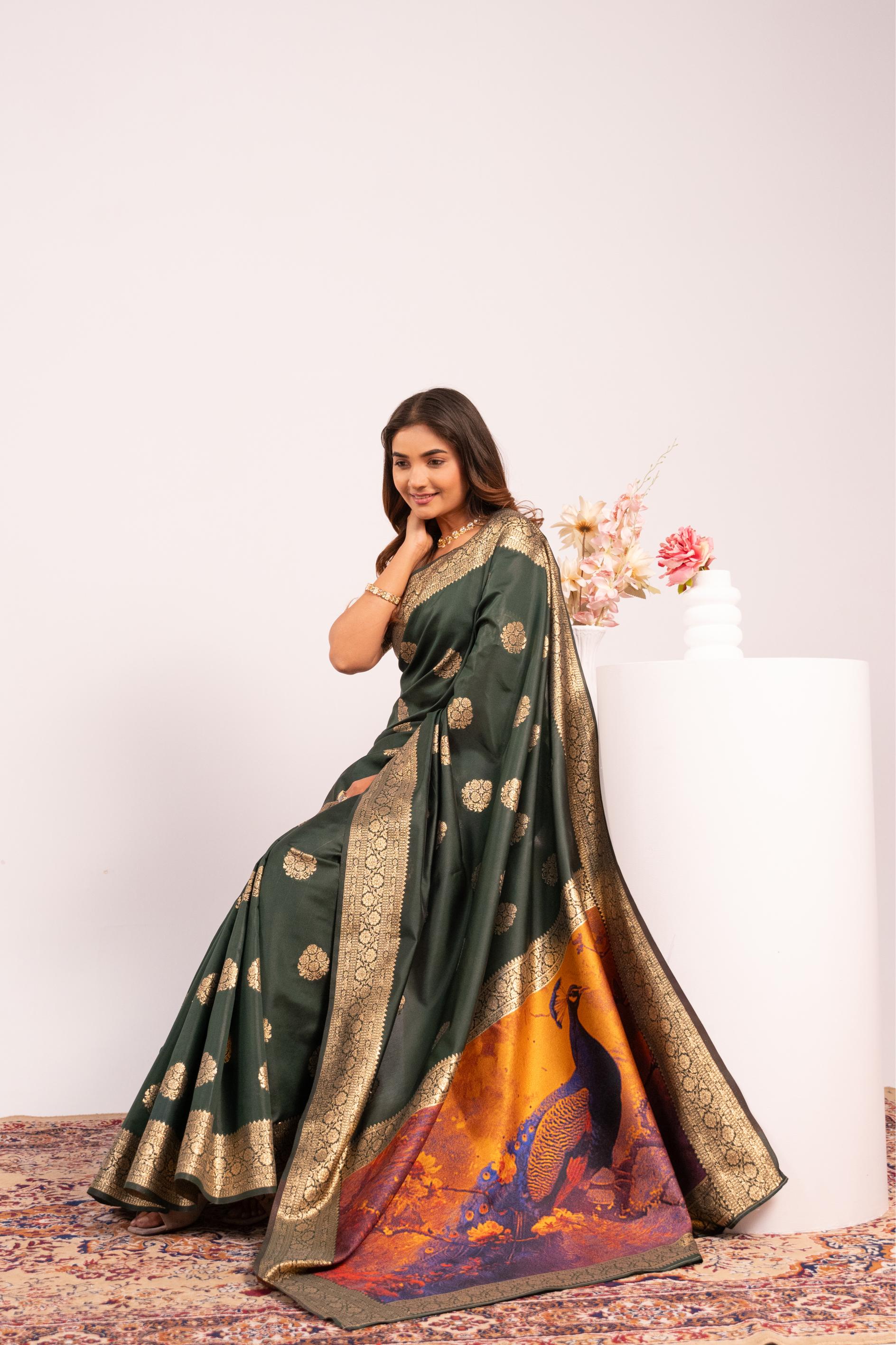 Green Zari Resham Work Banarasi Silk Saree