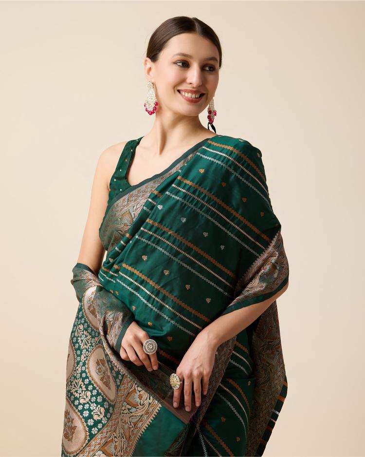 Green Zari Woven Jacquard Silk Saree