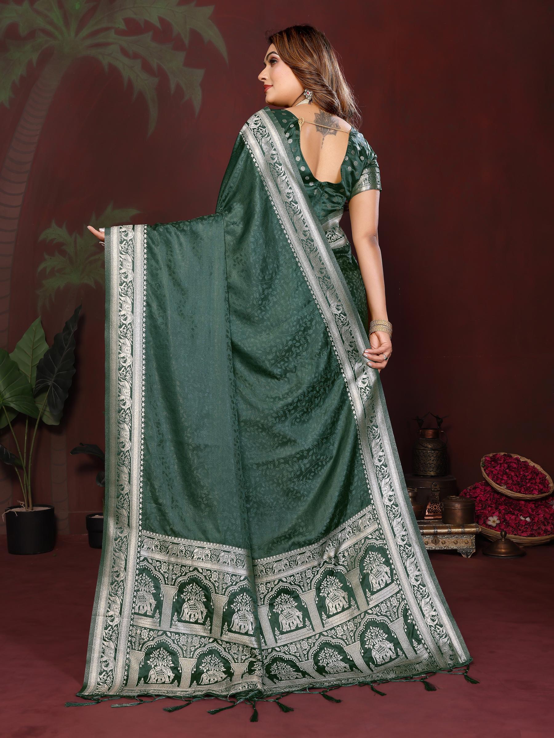 Green Zari Woven Satin Silk Saree — alternate view