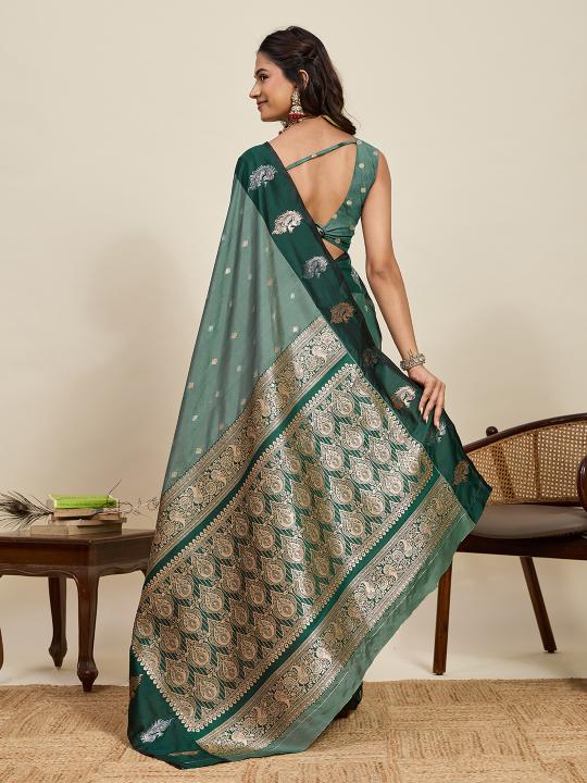 Green Zari Woven Soft Silk Saree — alternate view