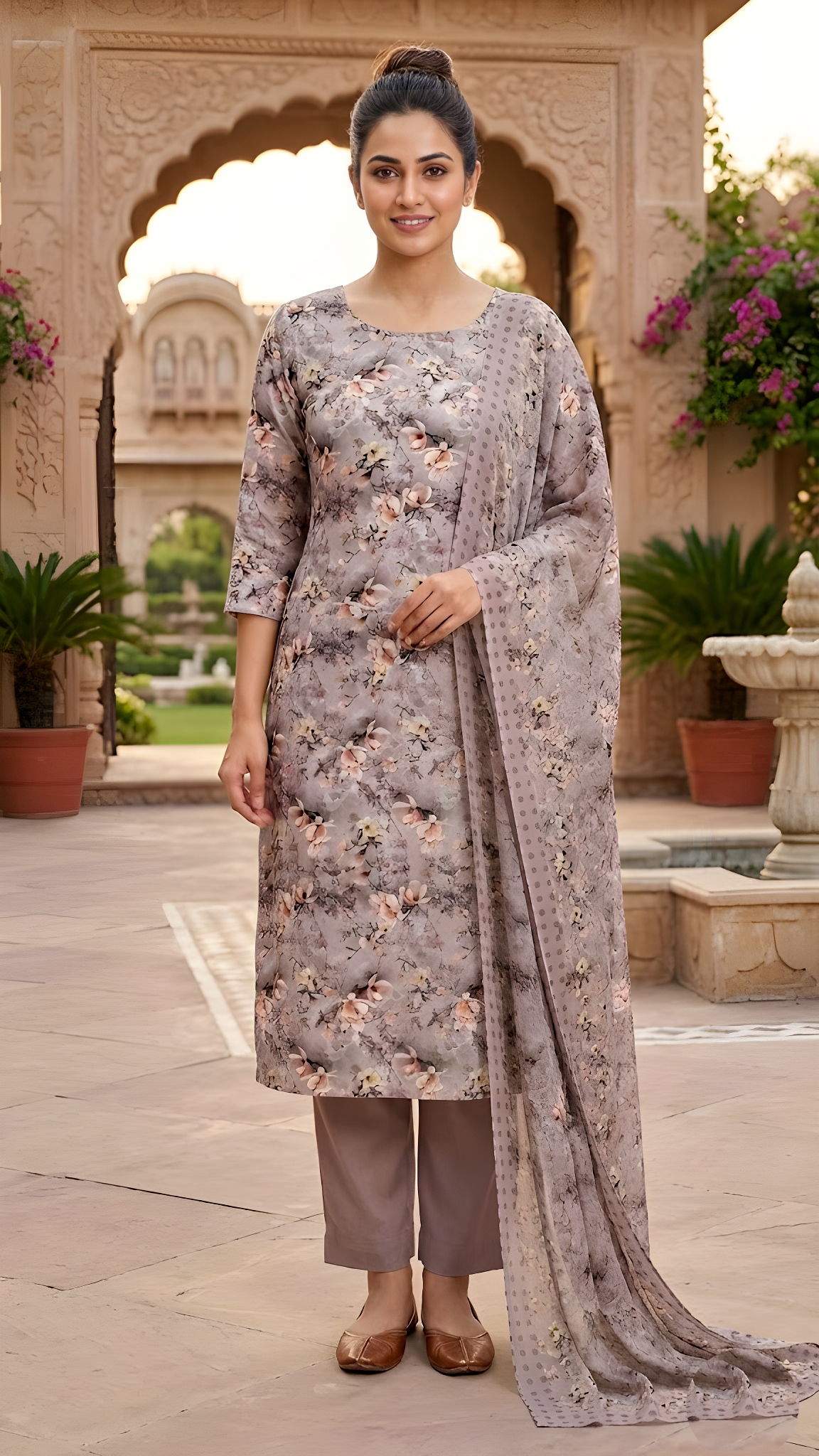 Grey Abstract Digital Crepe Straight Salwar Suit