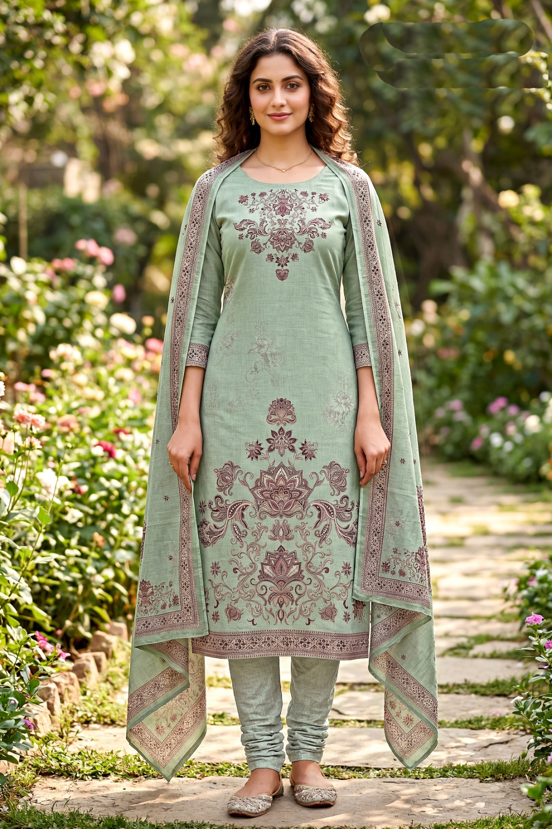 Grey Artistic Digital Cambric Straight Salwar Suit