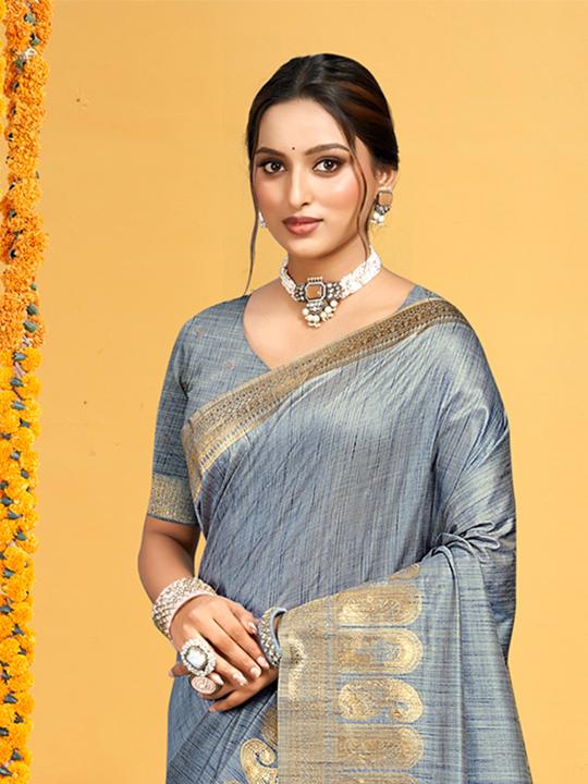 Grey Assam Silk Saree — alternate view