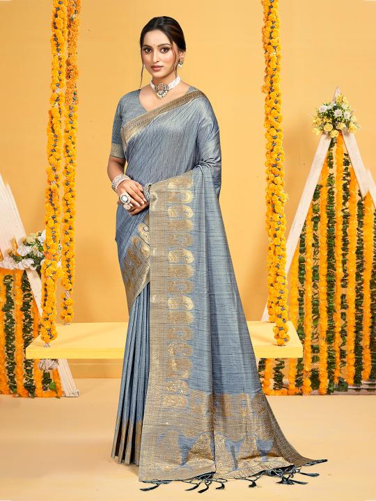 Grey Assam Silk Saree