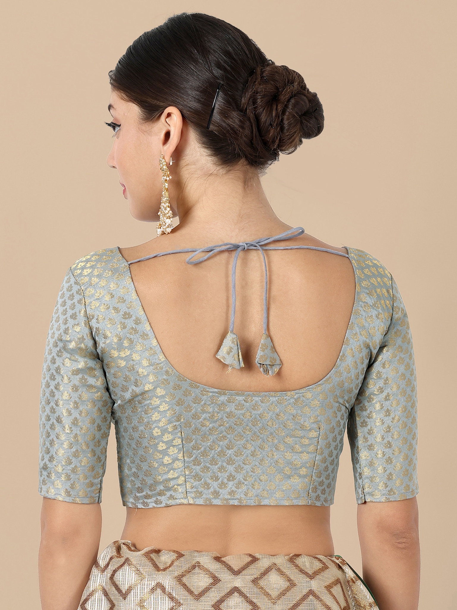 Grey Banarasi Silk Jacquard Readymade Blouse — alternate view