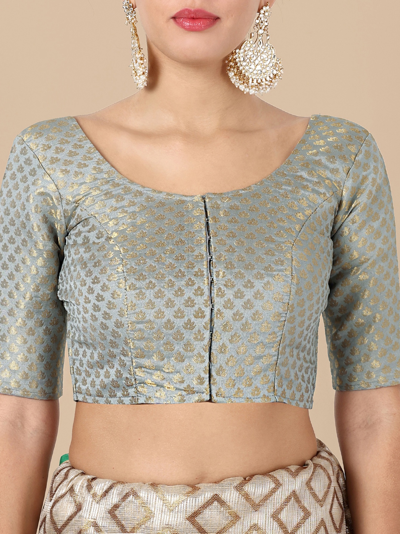 Grey Banarasi Silk Jacquard Readymade Blouse