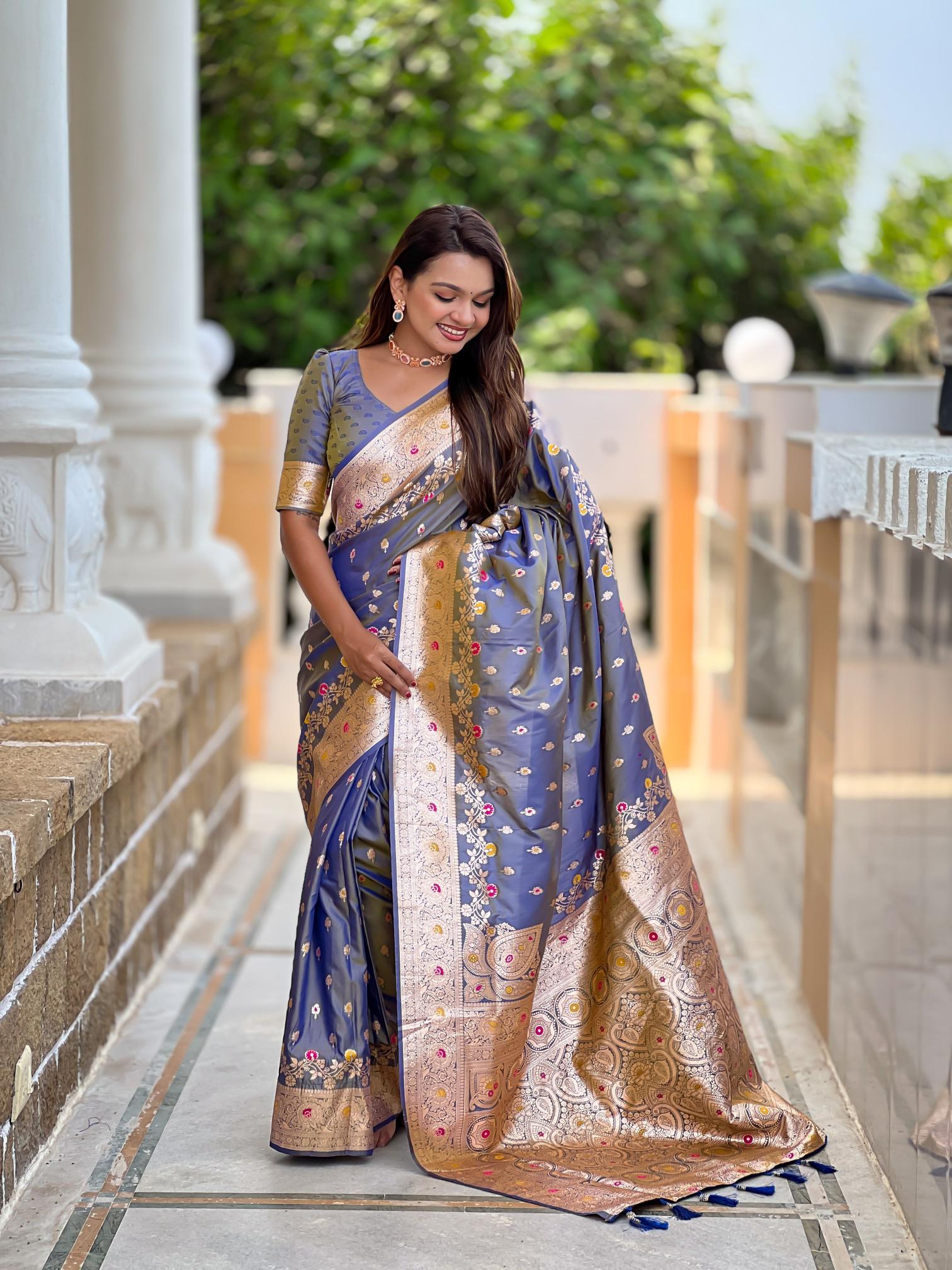 Grey Banarasi Silk Saree