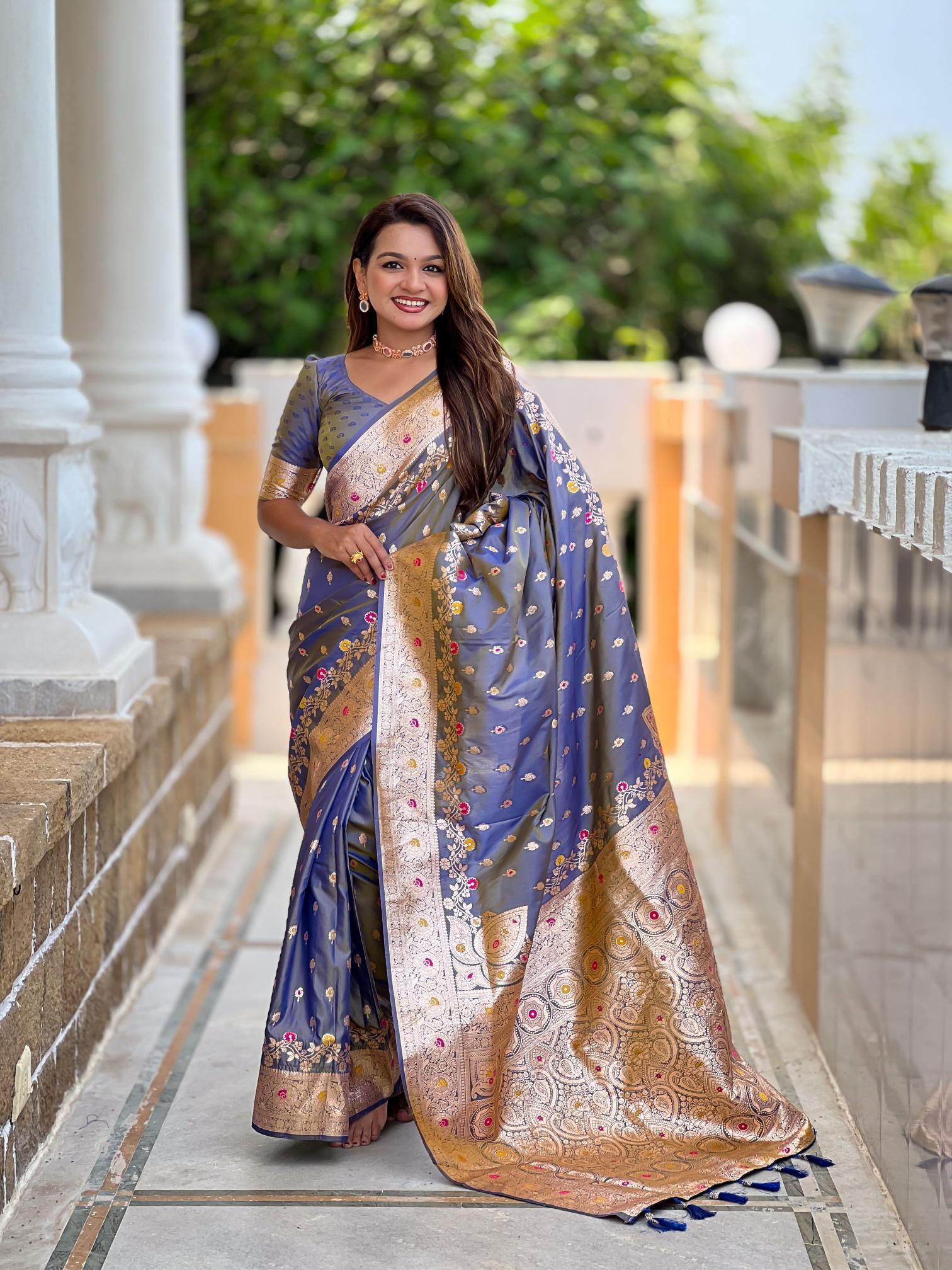 Grey Banarasi Silk Saree