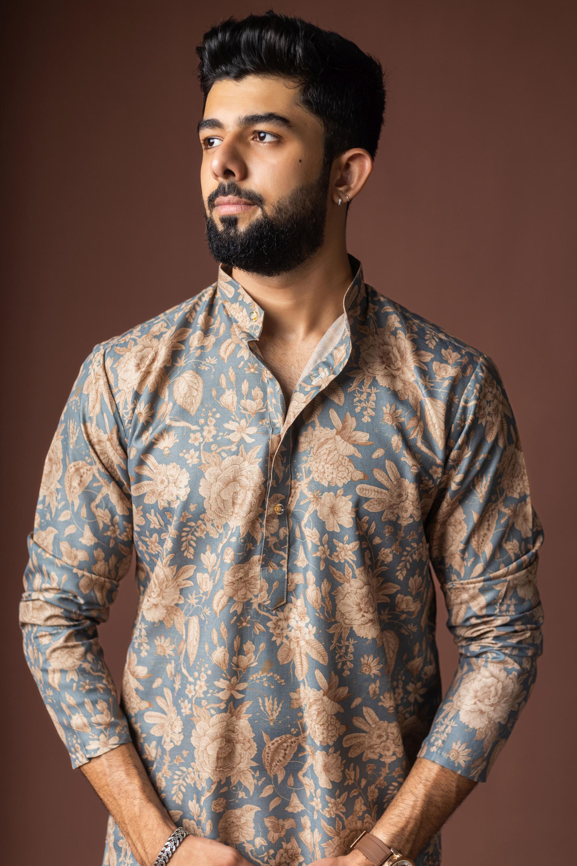 Grey Blended Linen Kurta Payjama — alternate view