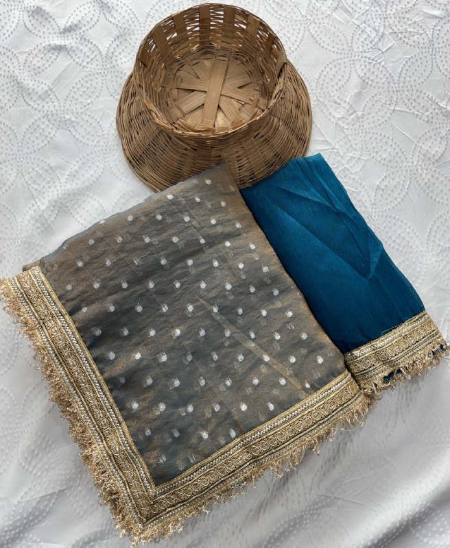 Grey Butti Lace Border Silk Saree