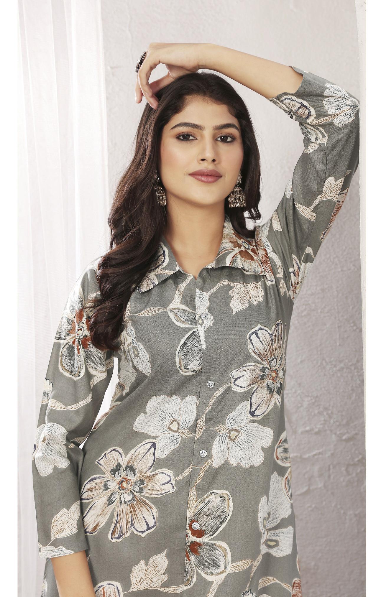 Grey Chanderi Designer Printed — alternate view