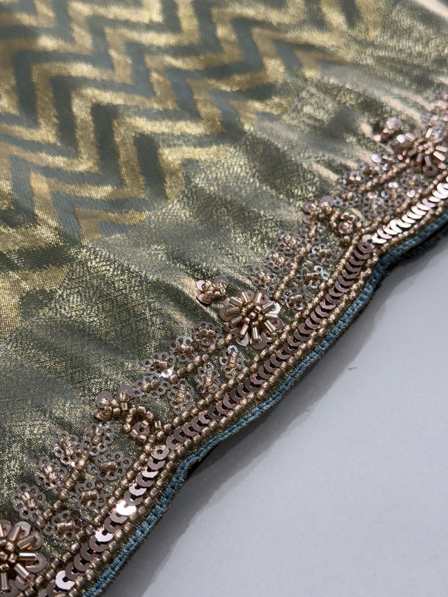 Grey Chevron Hand Work Banarasi Silk Saree