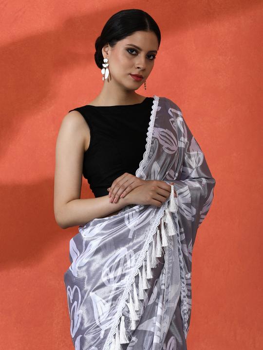 Grey Chinnon Digital Printed Saree — alternate view