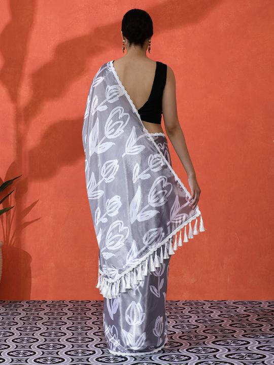Grey Chinnon Digital Printed Saree