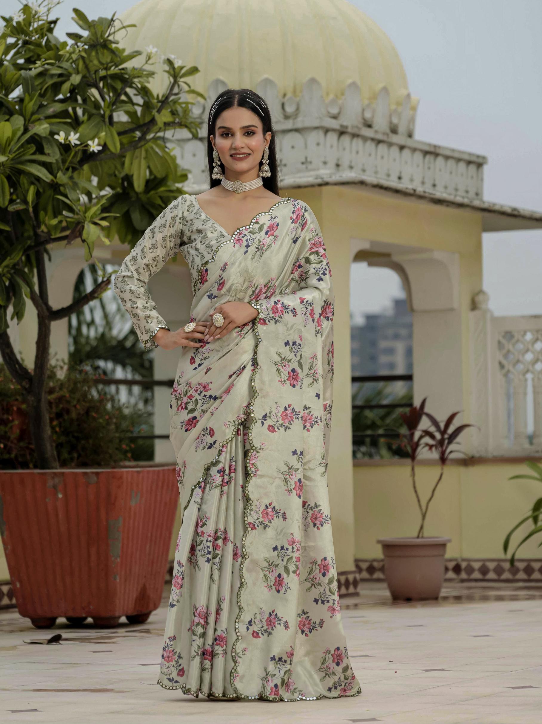 Grey Chinnon Ready To Wear Saree