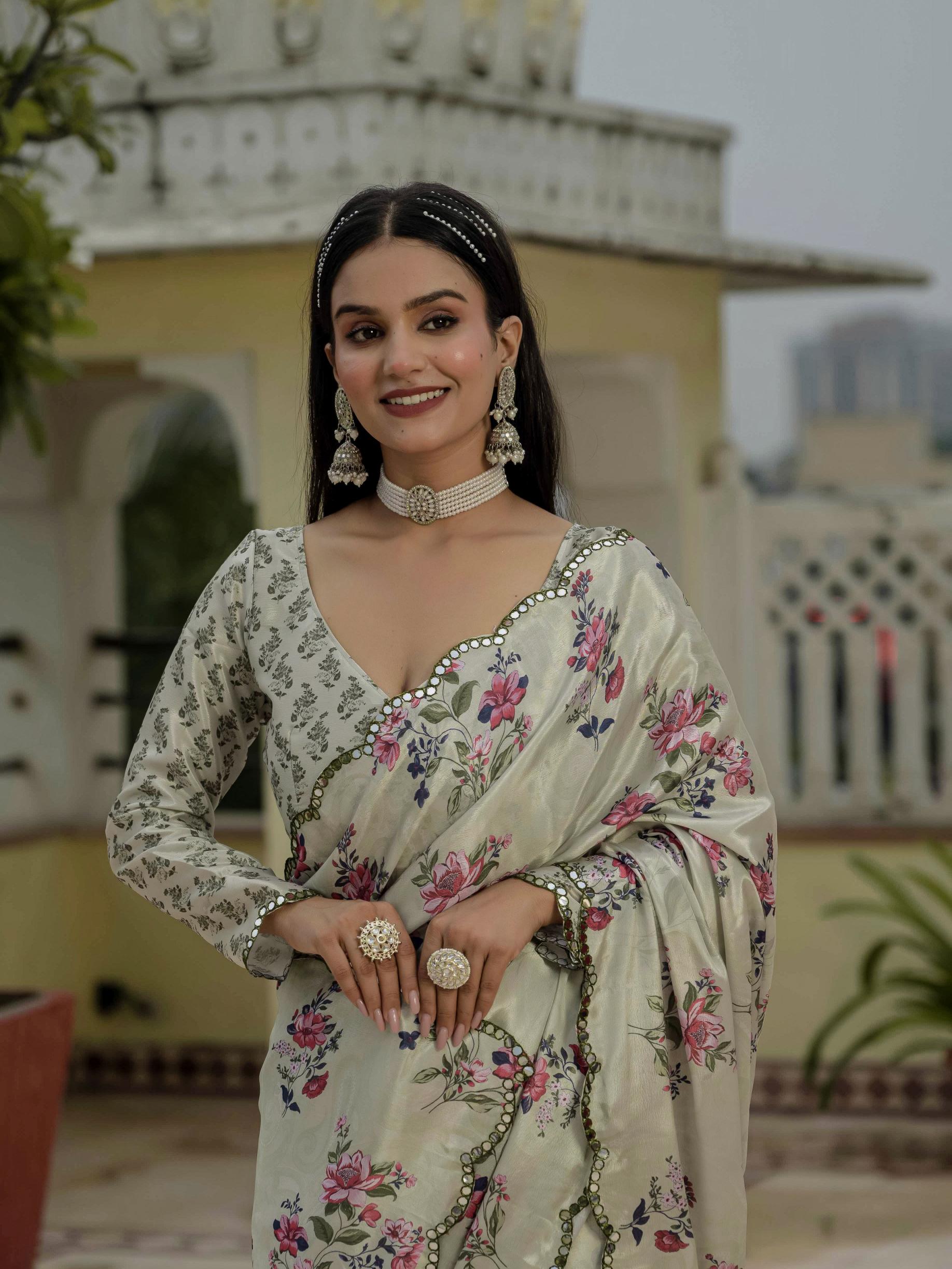 Grey Chinnon Ready To Wear Saree