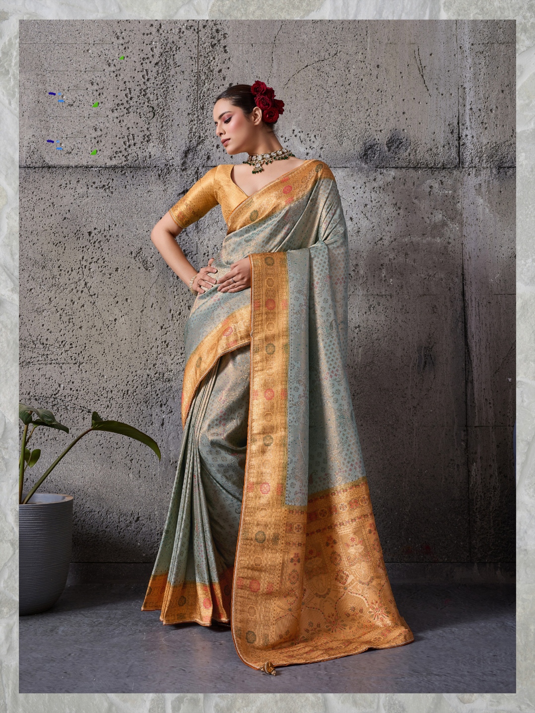 Grey Contemporary Meenakari Kanjivaram Silk Saree