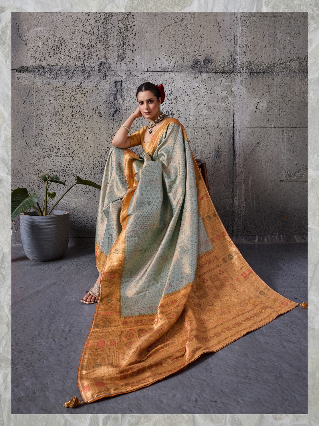 Grey Contemporary Meenakari Kanjivaram Silk Saree — alternate view