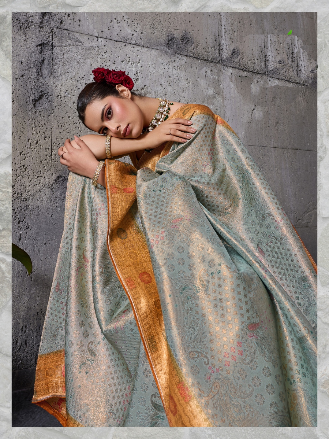 Grey Contemporary Meenakari Kanjivaram Silk Saree