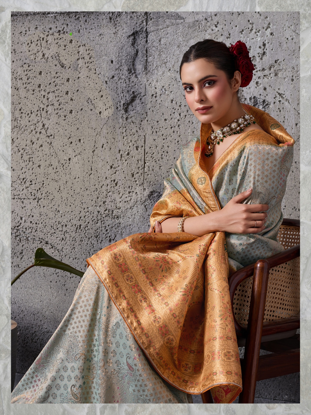 Grey Contemporary Meenakari Kanjivaram Silk Saree
