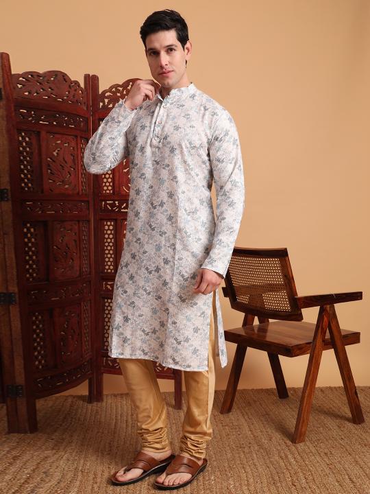 Grey Cotton Embroidery Kurta