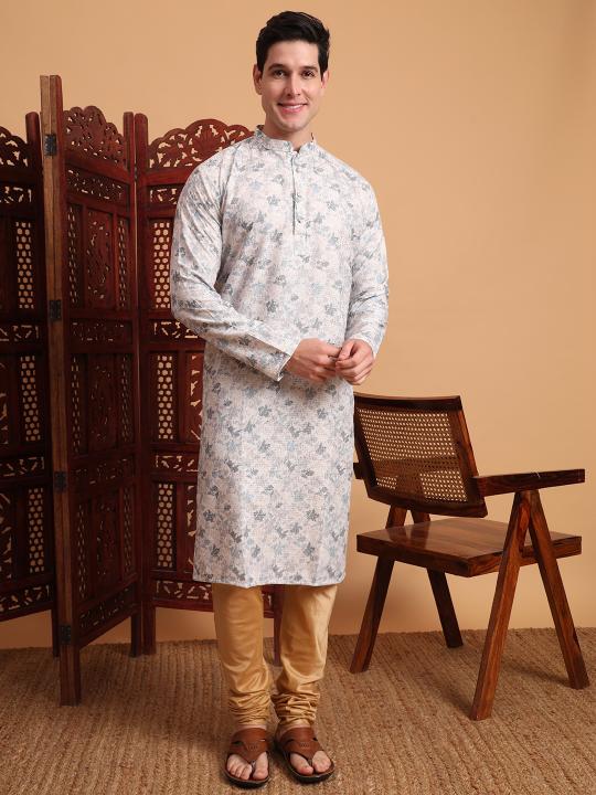 Grey Cotton Embroidery Kurta — alternate view