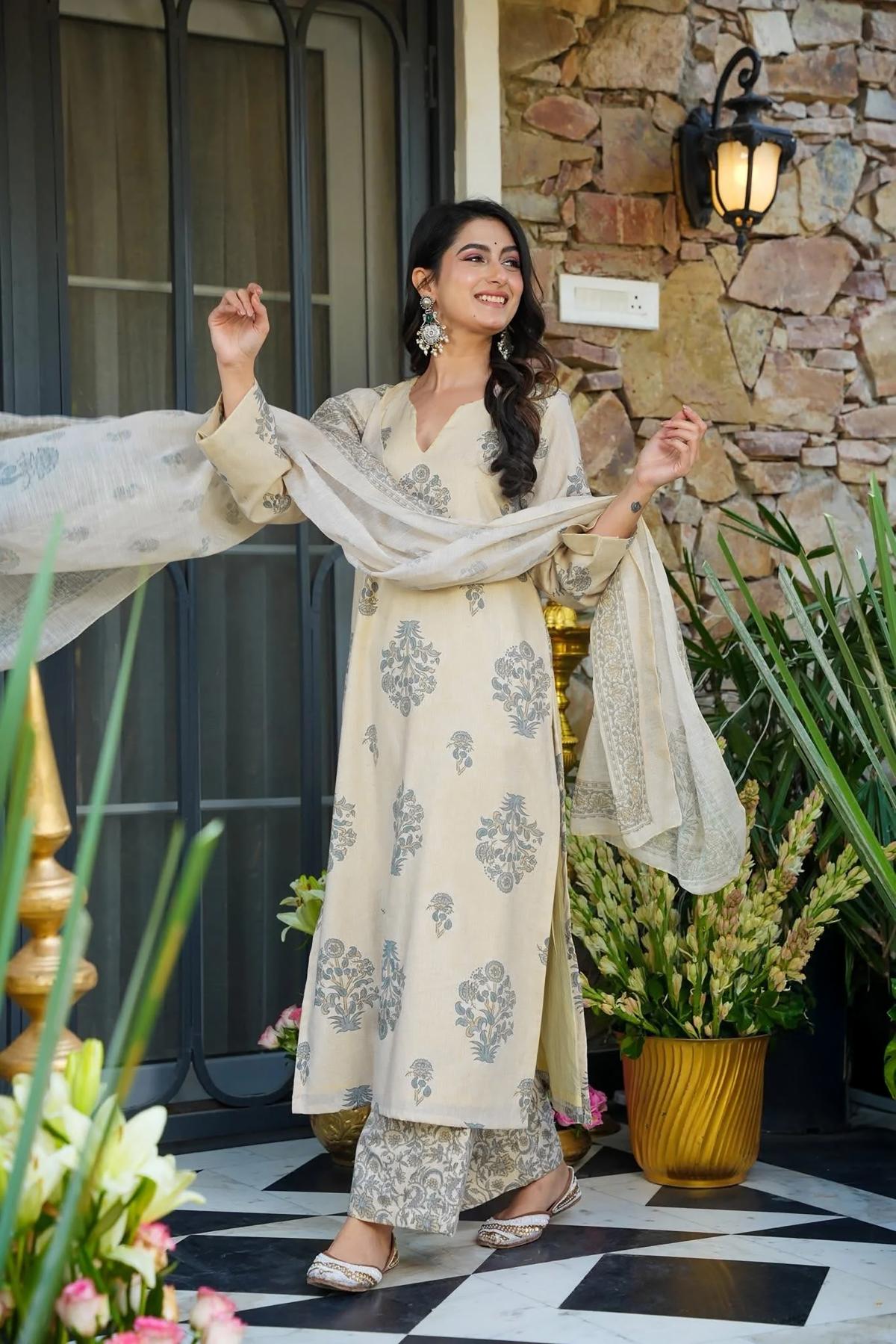 Grey Designer Digital Printed Muslin Palazzo Suit