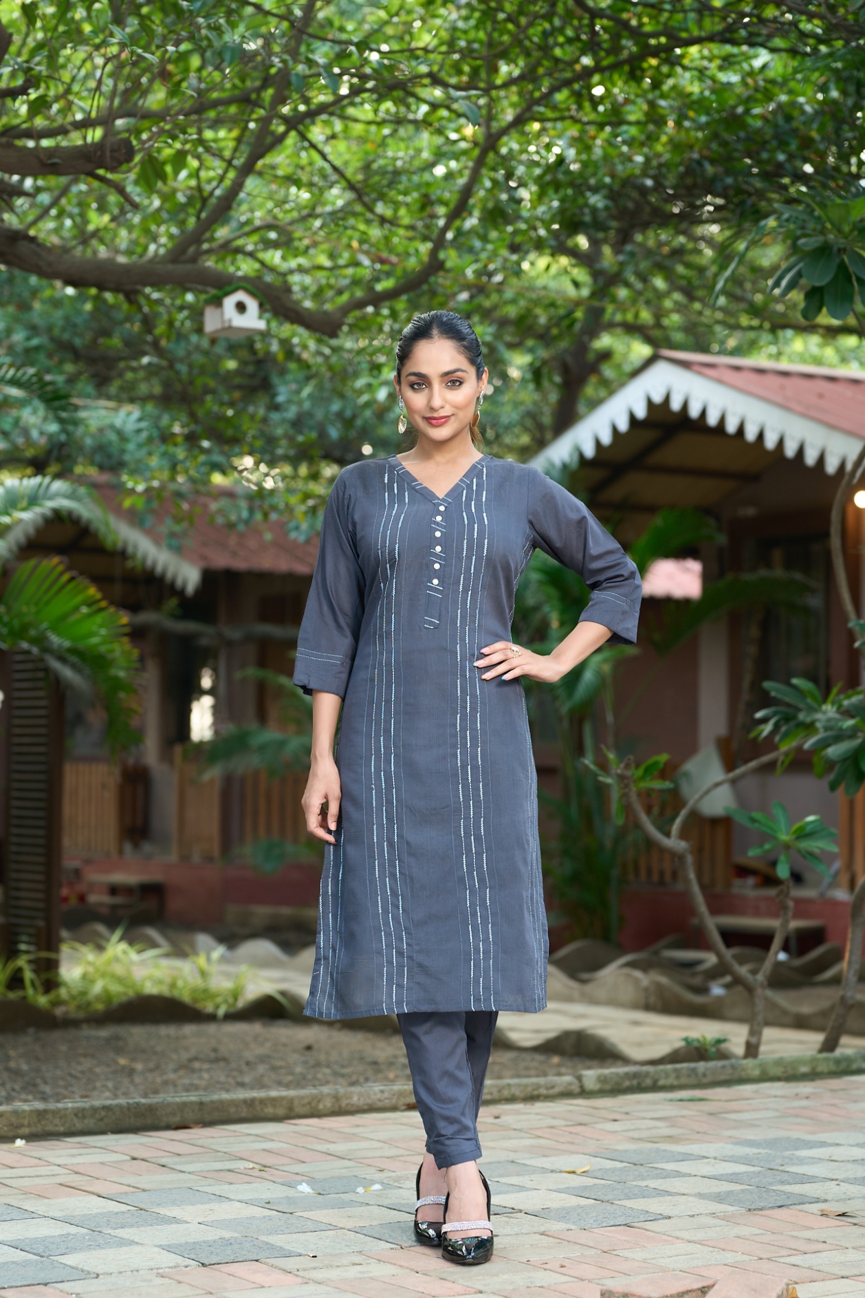 Grey Embroidered Roma Silk Kurta Set
