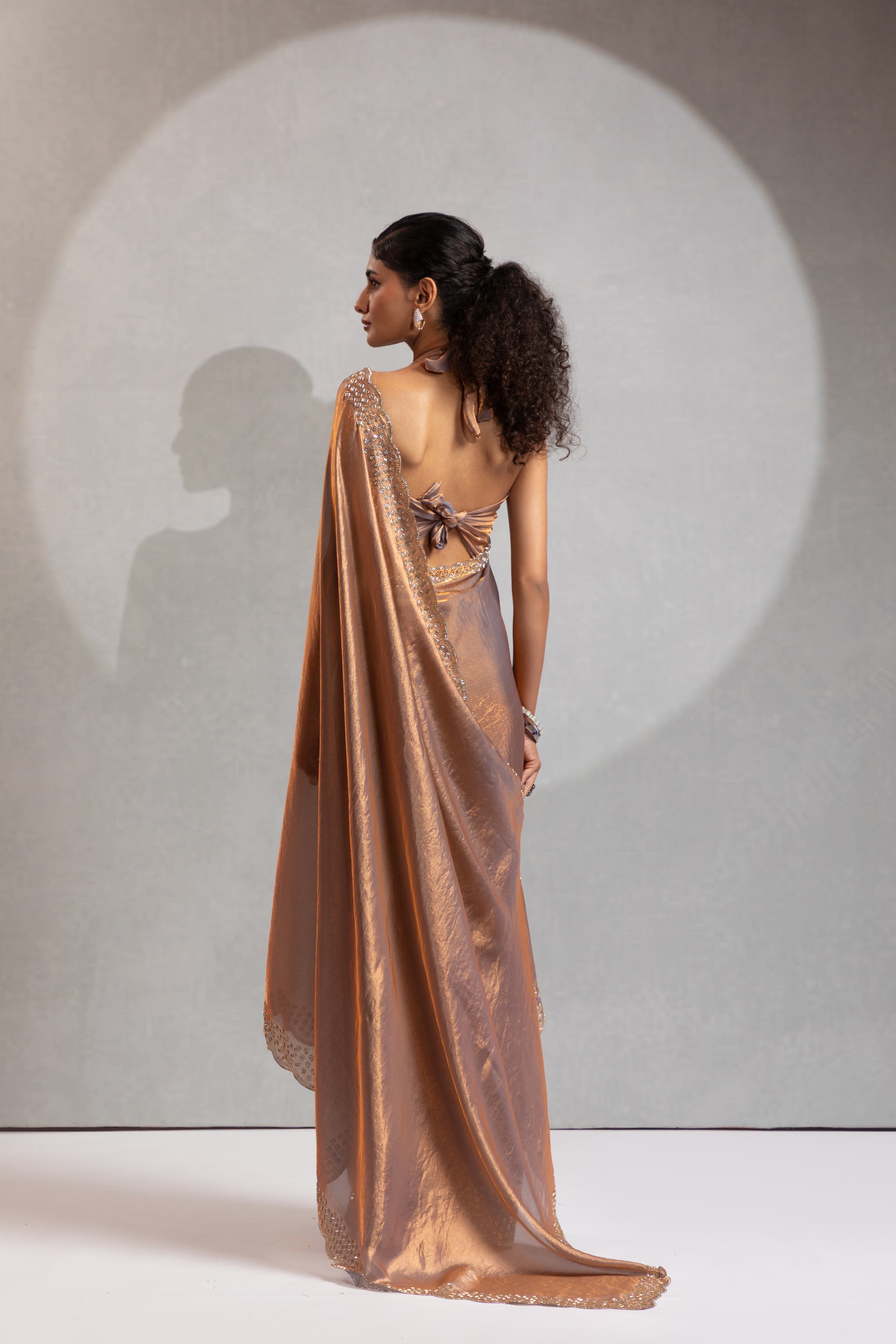 Grey Fendy Silk Two Tone Hand Embroidered Zircon Saree — alternate view