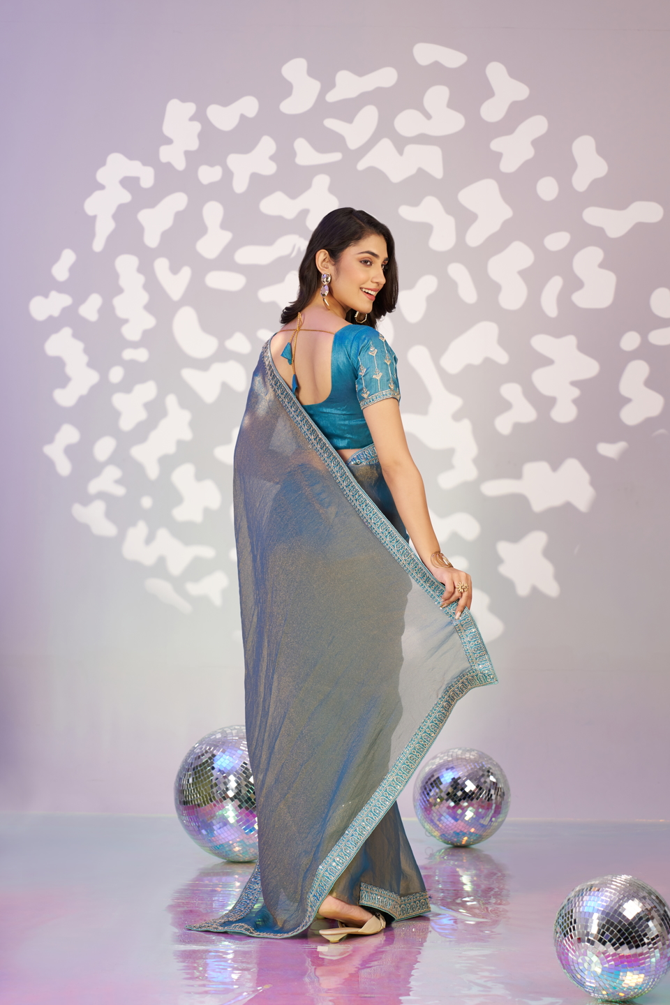 Grey Firozi Moss Chiffon Ready-to-Wear Saree — alternate view