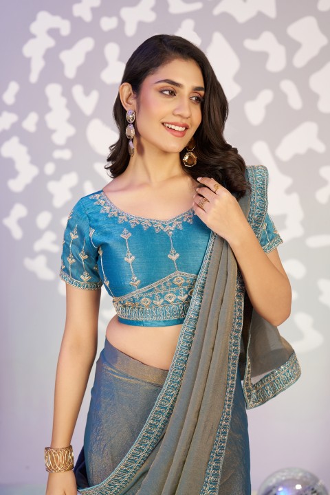 Grey Firozi Moss Chiffon Ready-to-Wear Saree