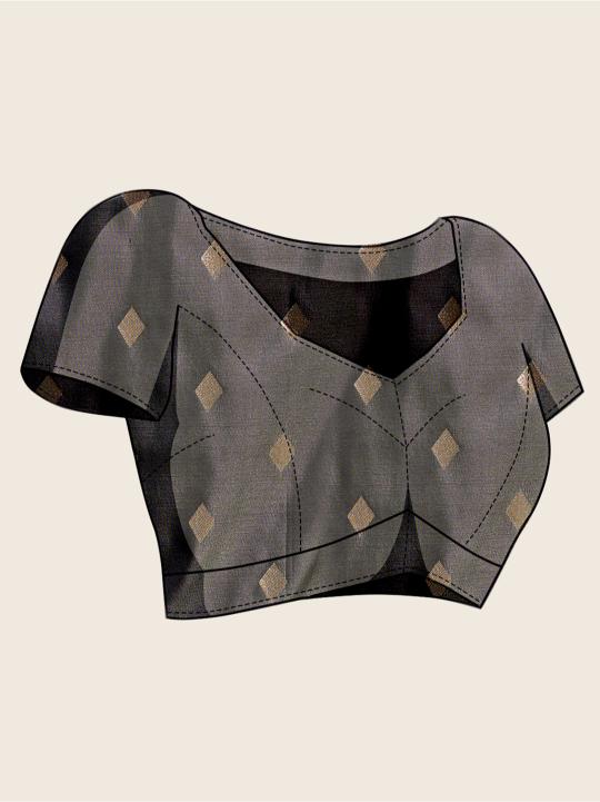 Grey Geometric Border Soft Silk Saree