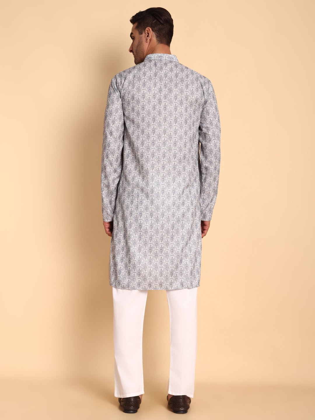 Grey Geometric Printed Cotton Kurta Pyjama — alternate view