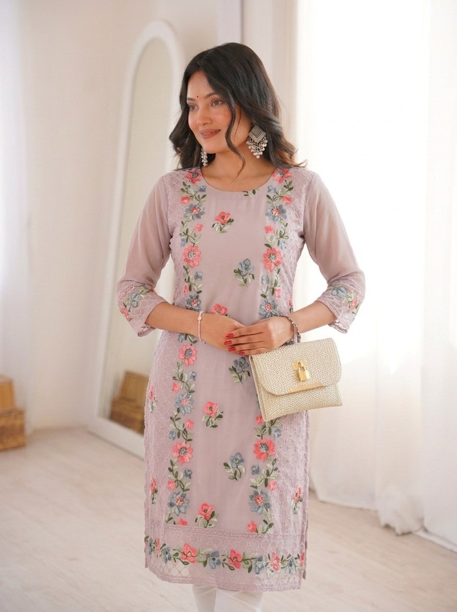 Grey Georgette Chikankari Kurti — alternate view