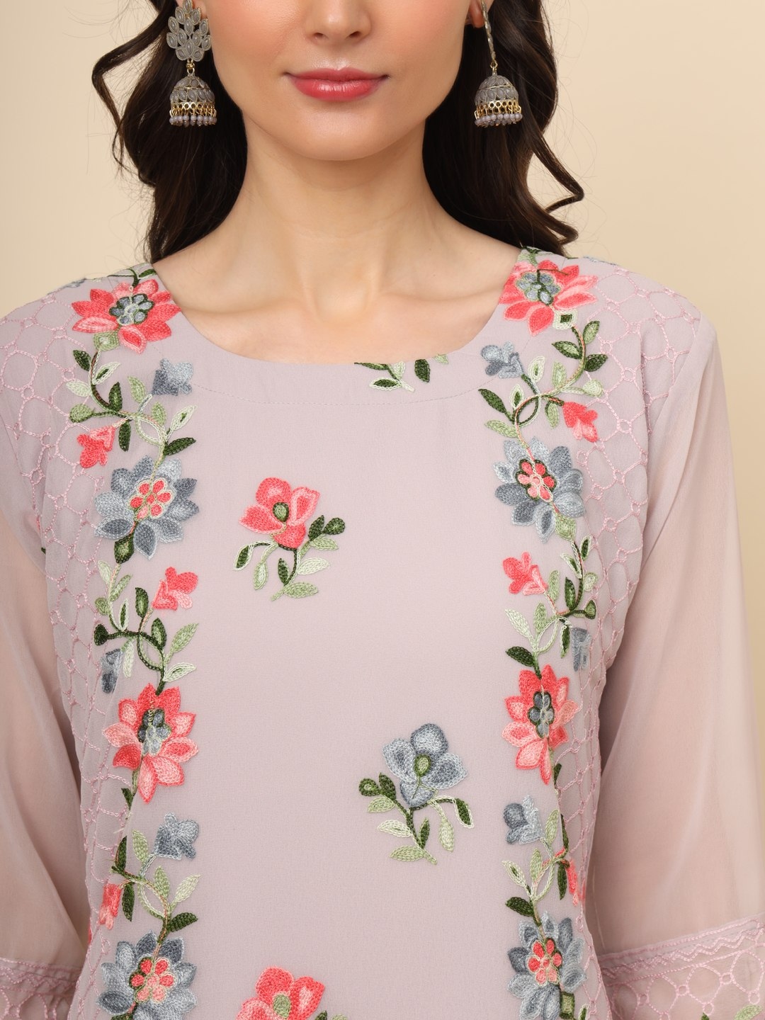 Grey Georgette Chikankari Kurti