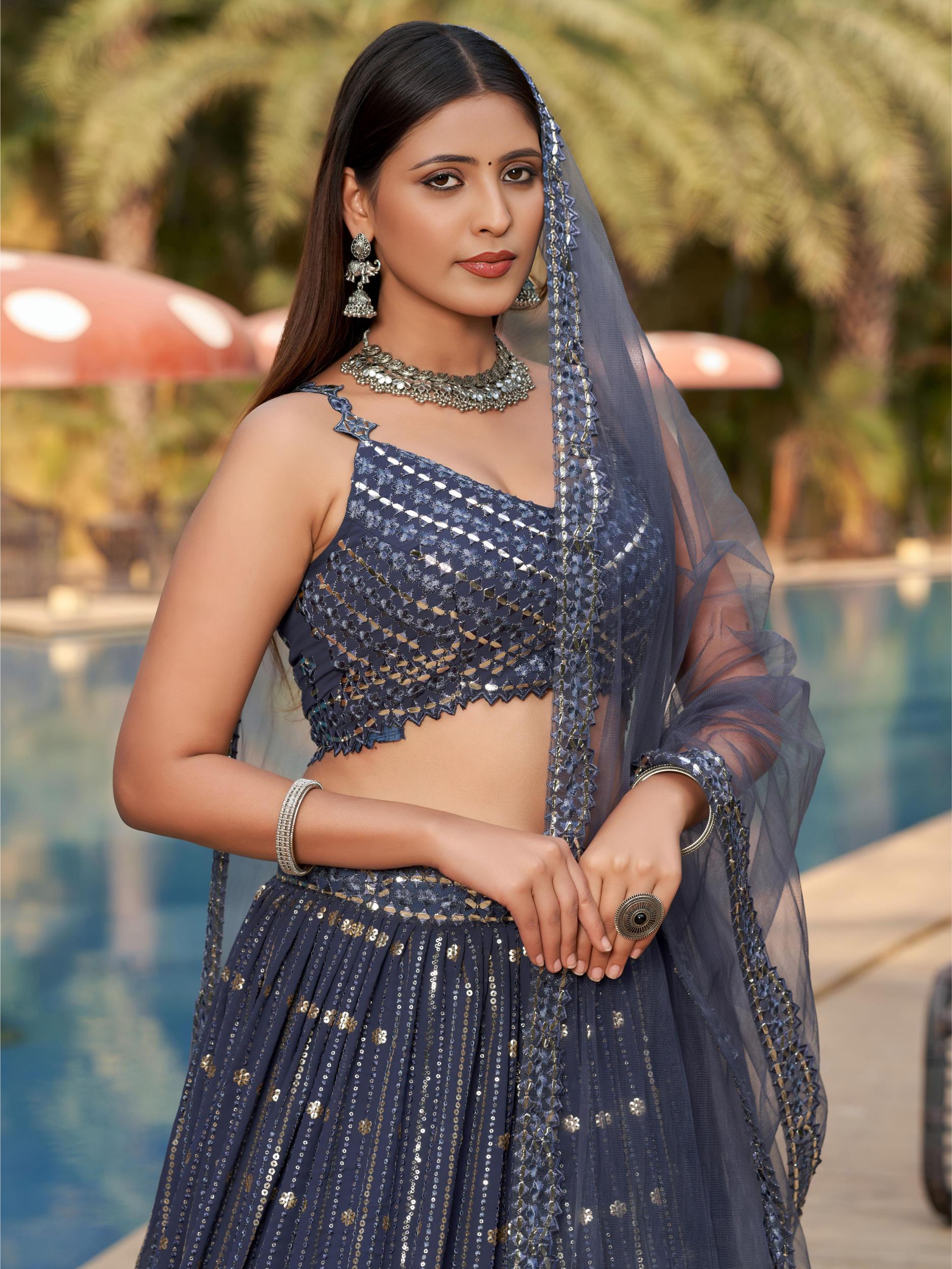Grey Georgette Sequins Embroidered Lehenga Choli