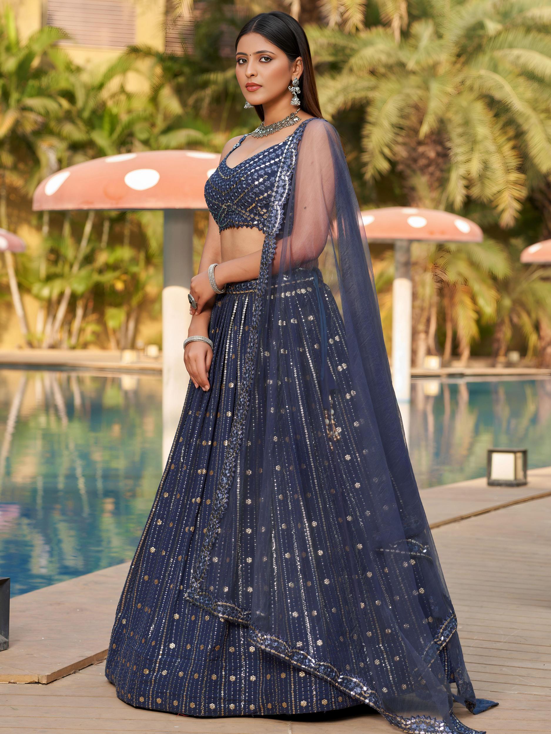 Grey Georgette Sequins Embroidered Lehenga Choli
