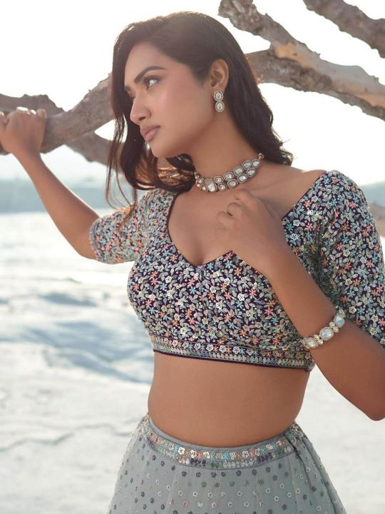 Grey Georgette Umbrella Lehenga — alternate view